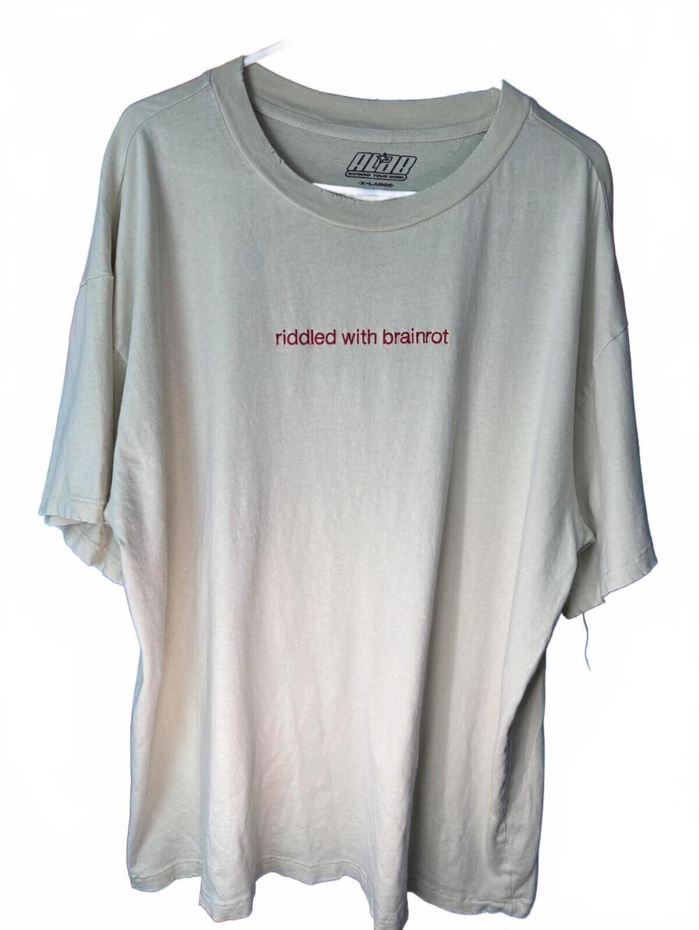 Head X-Large Beige Graphic T-Shirt with 'riddled with brainr